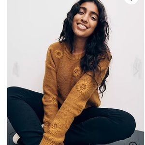 Madewell embroidered flower sweater mustard